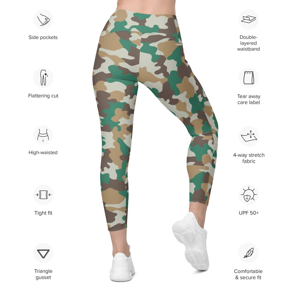 North Korean 007 Die Another Day Movie Blotch CAMO Leggings with pockets - Womens With Pockets