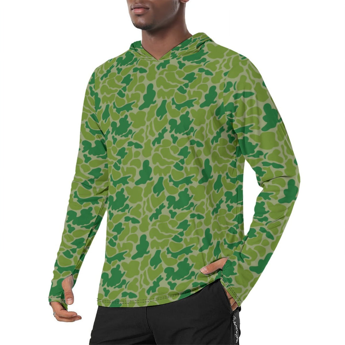 North Korean KPA Duck Hunter CAMO Mens Sunscreen Sports Hoodie With Thumb Holes - S / White