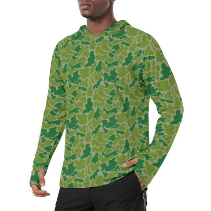 North Korean KPA Duck Hunter CAMO Mens Sunscreen Sports Hoodie With Thumb Holes - S / White