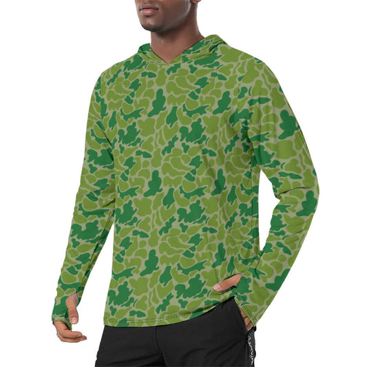 North Korean KPA Duck Hunter CAMO Mens Sunscreen Sports Hoodie With Thumb Holes - S / White