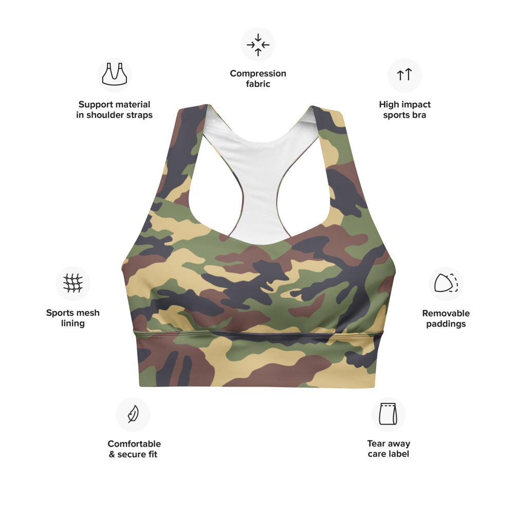 North Korean Woodland CAMO Longline sports bra - Womens Sports Bra