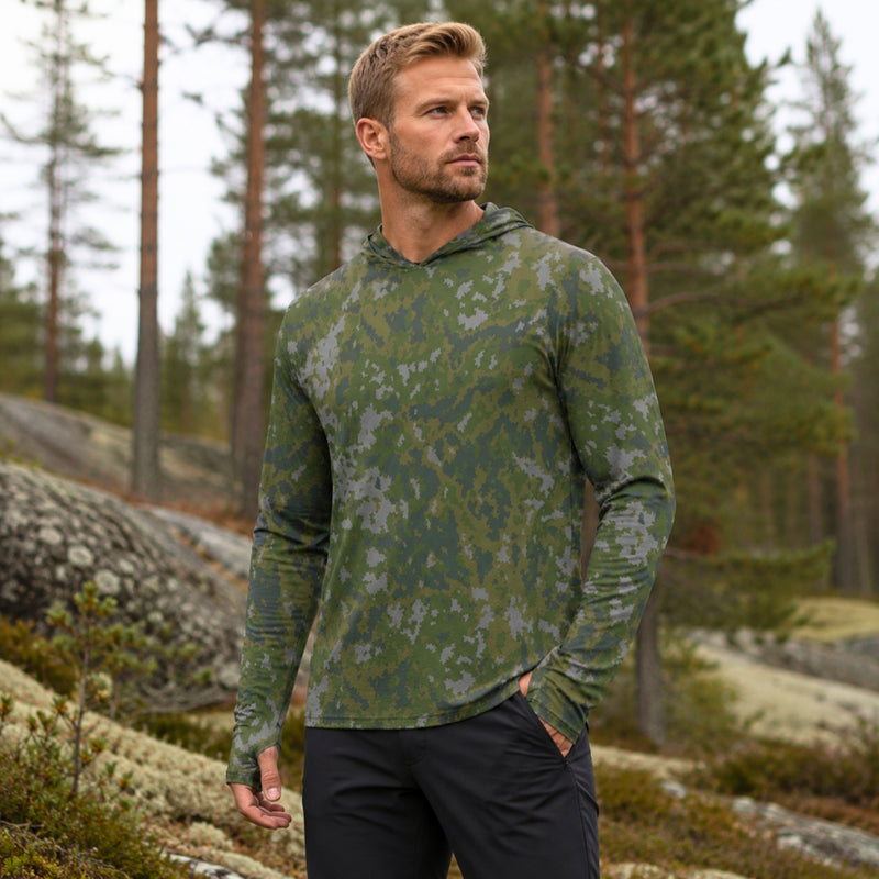 Northern Frost Finnish M05 Inspired CAMO Mens Sunscreen Sports Hoodie With Thumb Holes - S / White