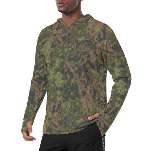 Northern Woodland Finnish M05 Inspired CAMO Mens Sunscreen Sports Hoodie With Thumb Holes - S / White