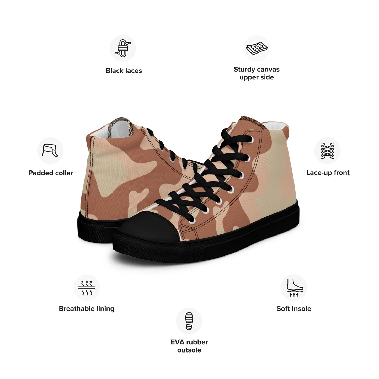Norwegian M03 Desert CAMO Mens high top canvas shoes - High Top Canvas Shoes