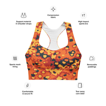 Oakleaf Glow-Oak Hunter Orange CAMO Longline sports bra - Womens Sports Bra