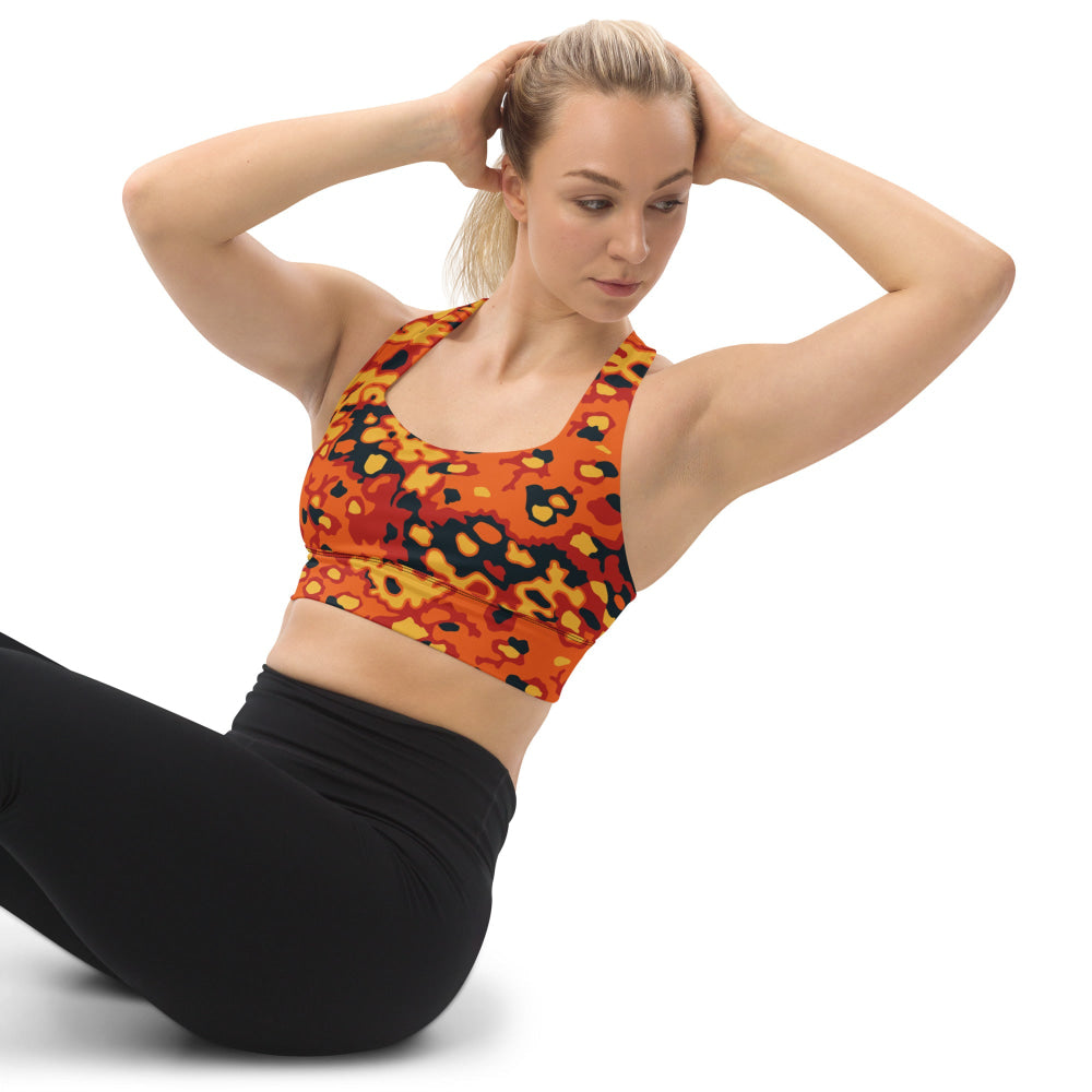 Oakleaf Glow-Oak Hunter Orange CAMO Longline sports bra - Womens Sports Bra