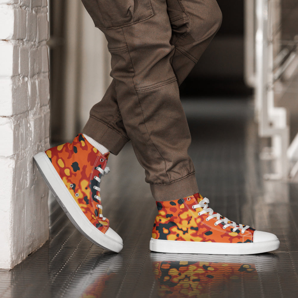 Oakleaf Glow-Oak Hunter Orange CAMO Men’s high top canvas shoes - White / 5 - Mens High Top Canvas Shoes