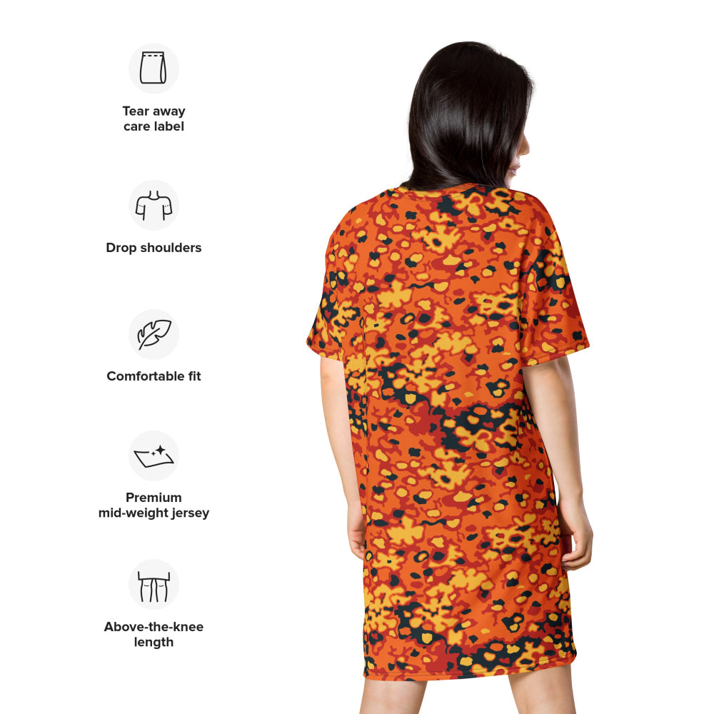 Oakleaf Glow-Oak Hunter Orange CAMO T-shirt dress - Womens T-Shirt Dress