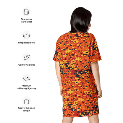 Oakleaf Glow-Oak Hunter Orange CAMO T-shirt dress - Womens T-Shirt Dress