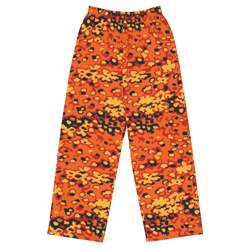 Oakleaf Glow-Oak Hunter Orange CAMO unisex wide-leg pants - 2XS - Unisex Wide-Leg Pants