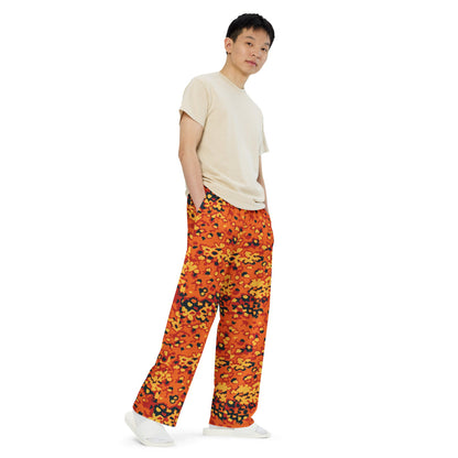 Oakleaf Glow-Oak Hunter Orange CAMO unisex wide-leg pants - Unisex Wide-Leg Pants