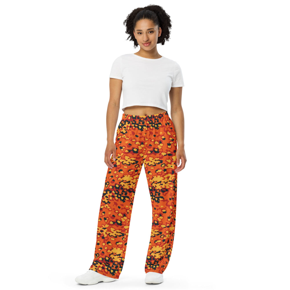 Oakleaf Glow-Oak Hunter Orange CAMO unisex wide-leg pants - Unisex Wide-Leg Pants