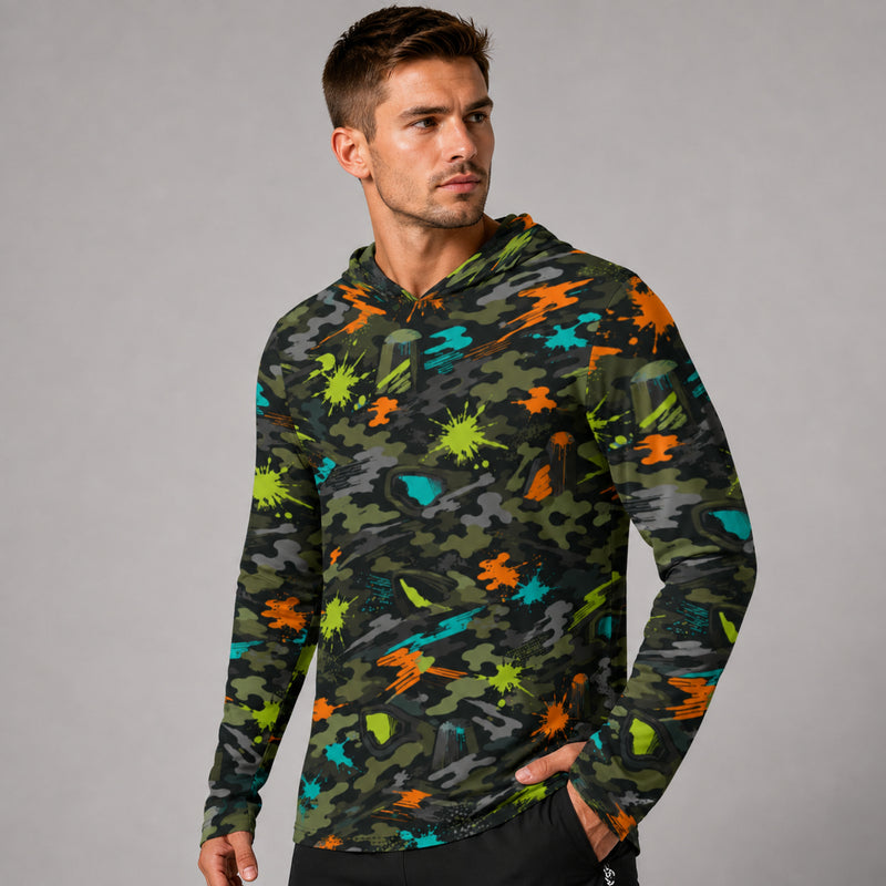 Paintball Impact Strike CAMO Mens Sunscreen Sports Hoodie With Thumb Holes - S / White
