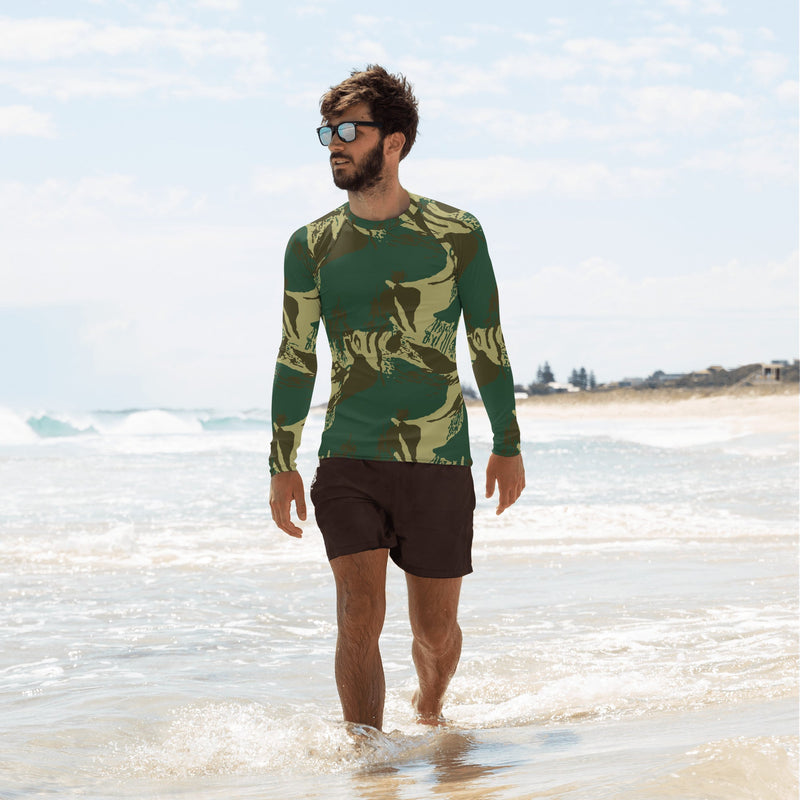 Brushstroke Pakistani Woodland CAMO Mens Long-Sleeve Rash Guard - XS