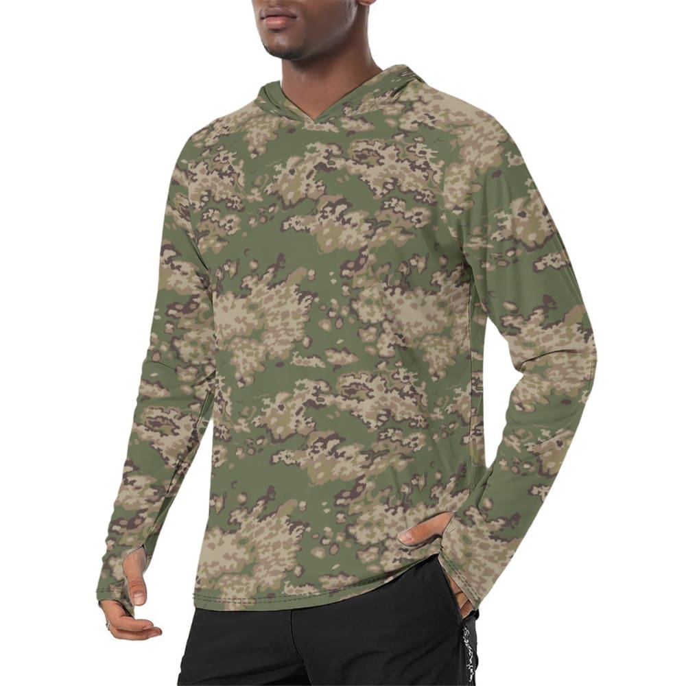 Partizan Multi-terrain CAMO Men’s Sunscreen Sports Hoodie With Thumb Holes - S / White - Mens