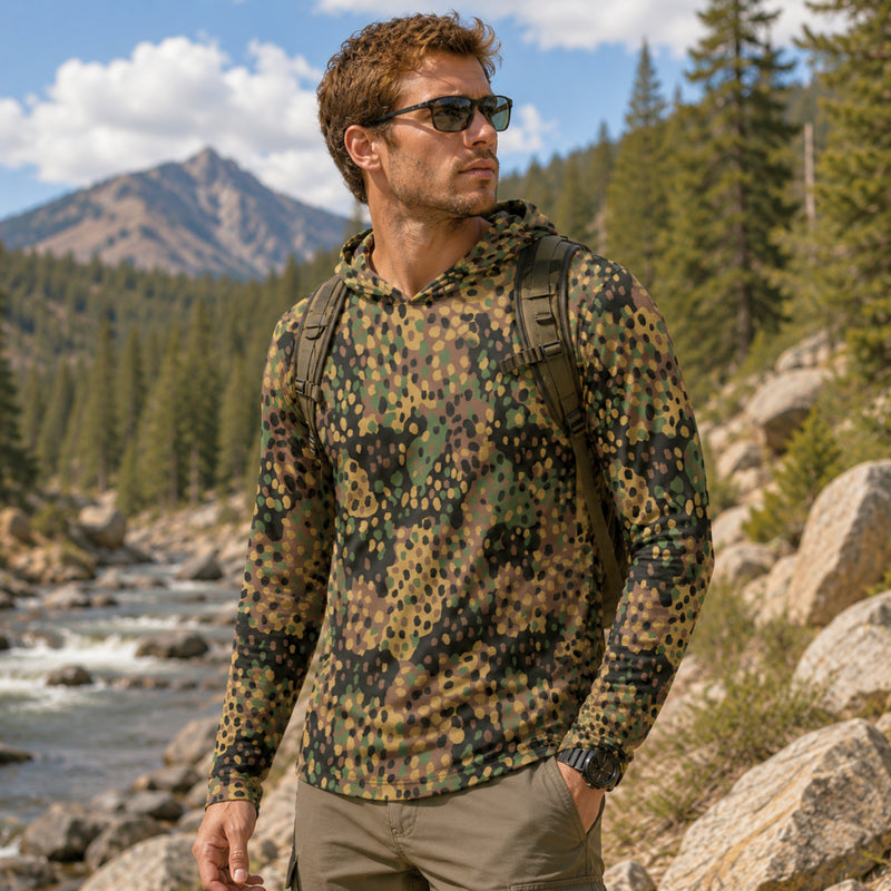 Pea Dot Erbsenmuster CAMO Mens Sunscreen Sports Hoodie With Thumb Holes - S / White
