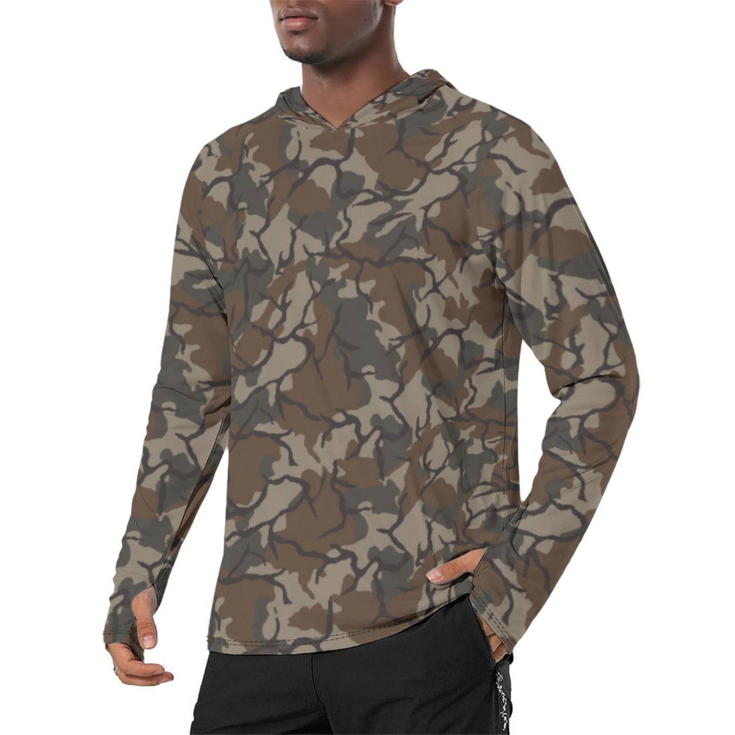 Philippine Marine Corps Malunggay CAMO Mens Sunscreen Sports Hoodie With Thumb Holes - S / White - Hoodies