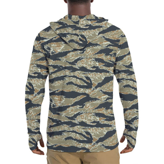 Philippine Tiger Stripe Special Forces Distinctive Uniform (SDFU) CAMO Mens Sunscreen Sports Hoodie With Thumb Holes