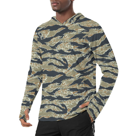 Philippine Tiger Stripe Special Forces Distinctive Uniform (SDFU) CAMO Mens Sunscreen Sports Hoodie With Thumb Holes - S / White