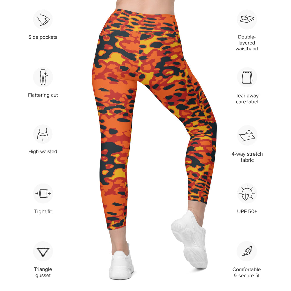 Plane Tree Hunter Orange CAMO Leggings with pockets - Womens With Pockets