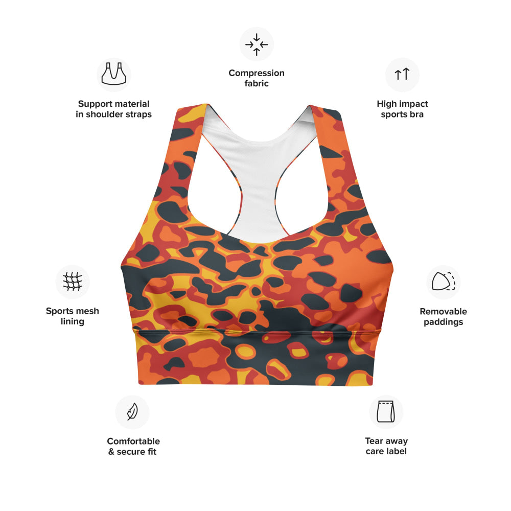 Plane Tree Hunter Orange CAMO Longline sports bra - Womens Sports Bra