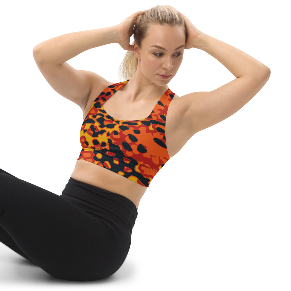 Plane Tree Hunter Orange CAMO Longline sports bra - Womens Sports Bra