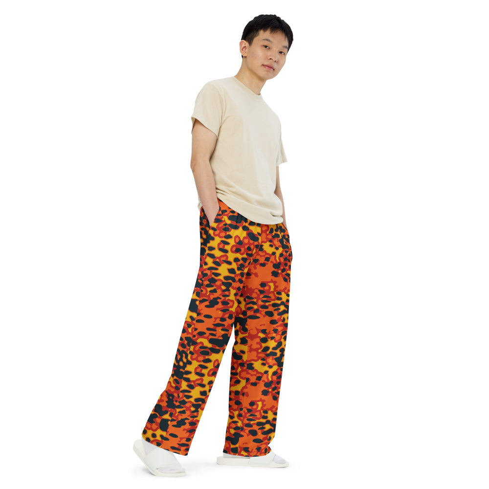 Plane Tree Hunter Orange CAMO unisex wide-leg pants - Unisex Wide-Leg Pants