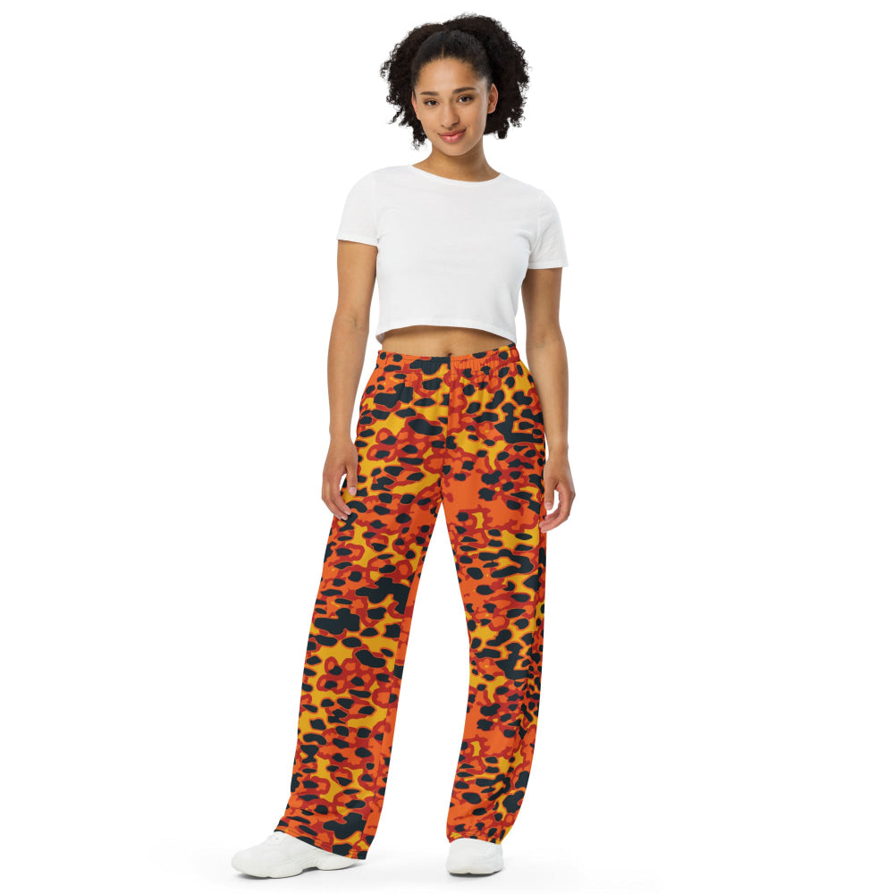 Plane Tree Hunter Orange CAMO unisex wide-leg pants - Unisex Wide-Leg Pants