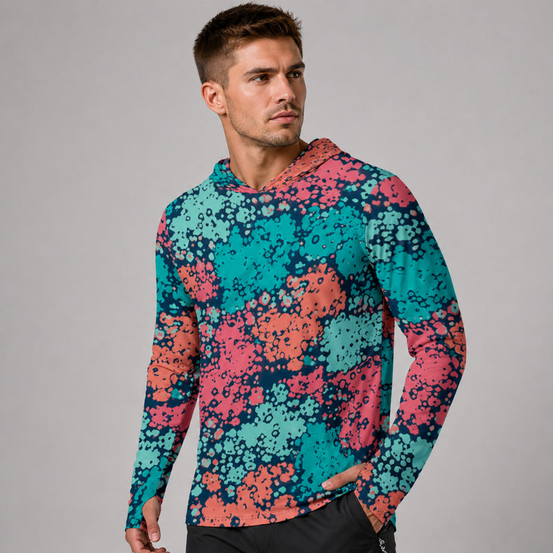 Plane Tree Miami Neon CAMO Mens Sunscreen Sports Hoodie With Thumb Holes - S / White