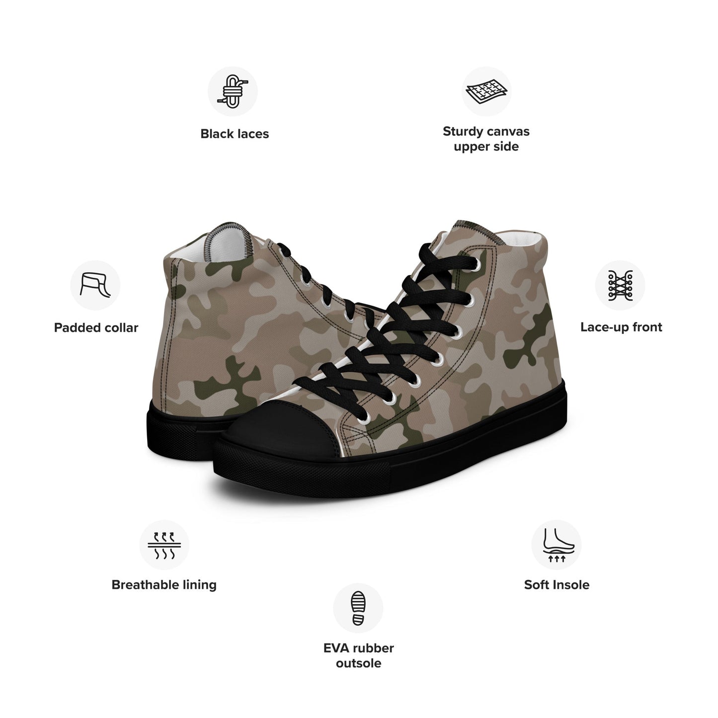 Polish Pantera Desert CAMO Mens high top canvas shoes - High Top Canvas Shoes