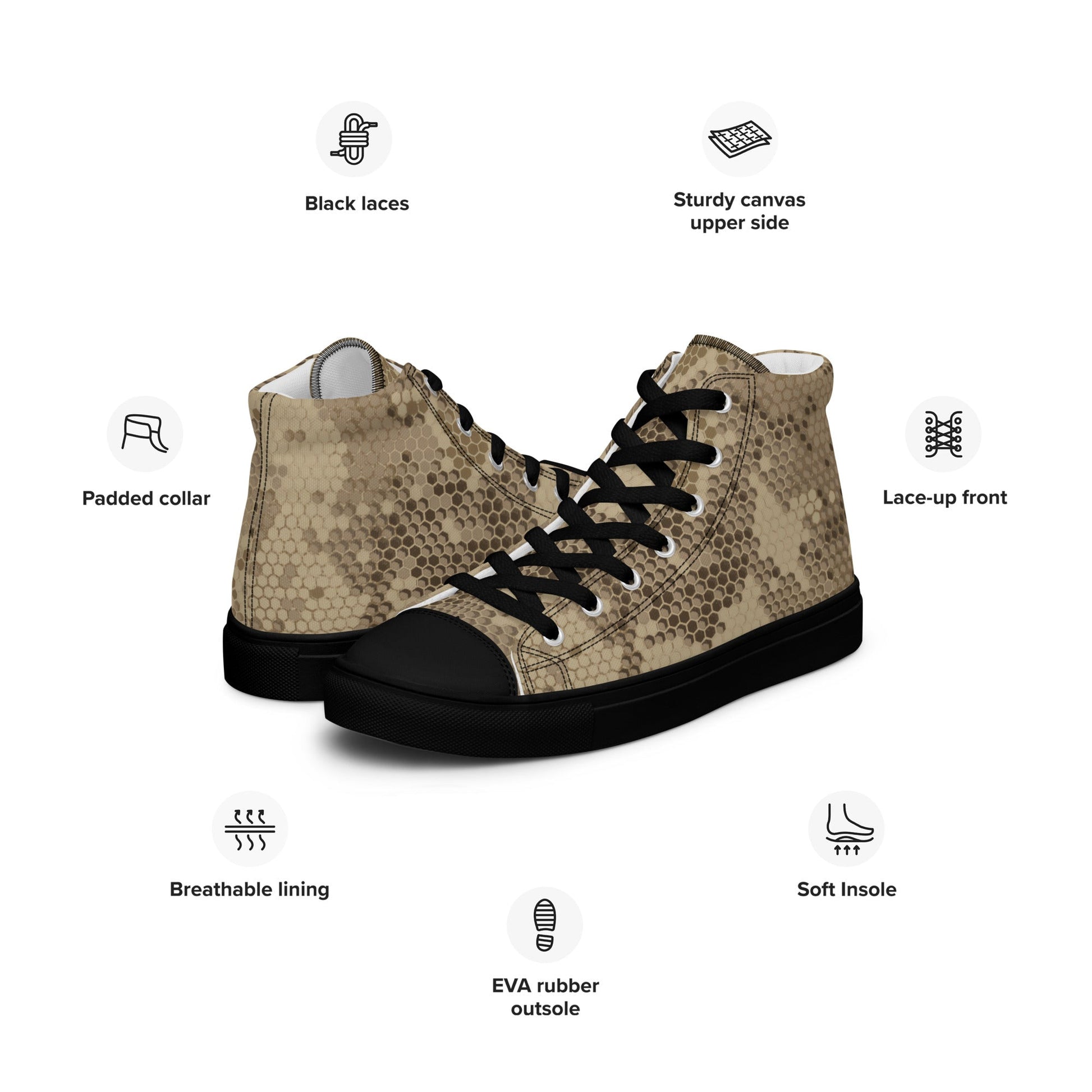 Rattlesnake Hex Desert CAMO Mens high top canvas shoes - High Top Canvas Shoes