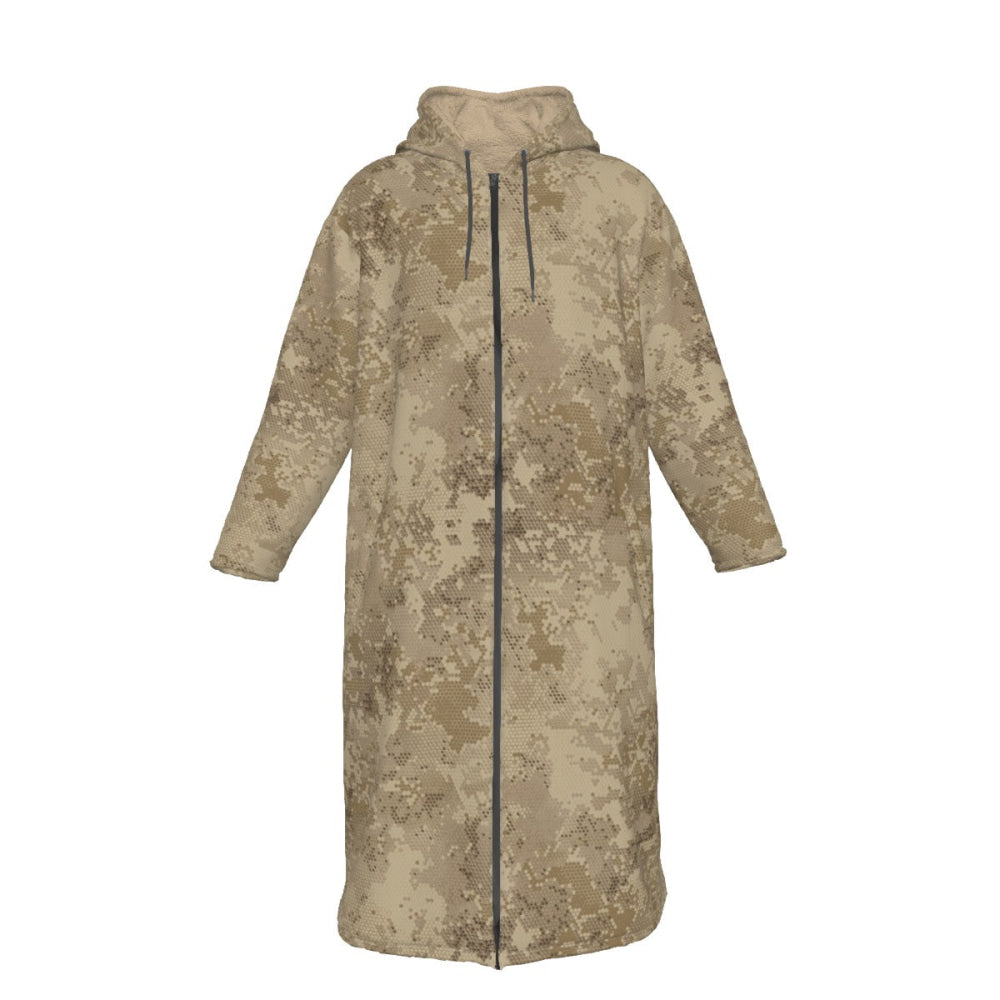 Rattlesnake Hex Desert CAMO Men’s Sherpa Zip Up Long Coat - S / White - Mens