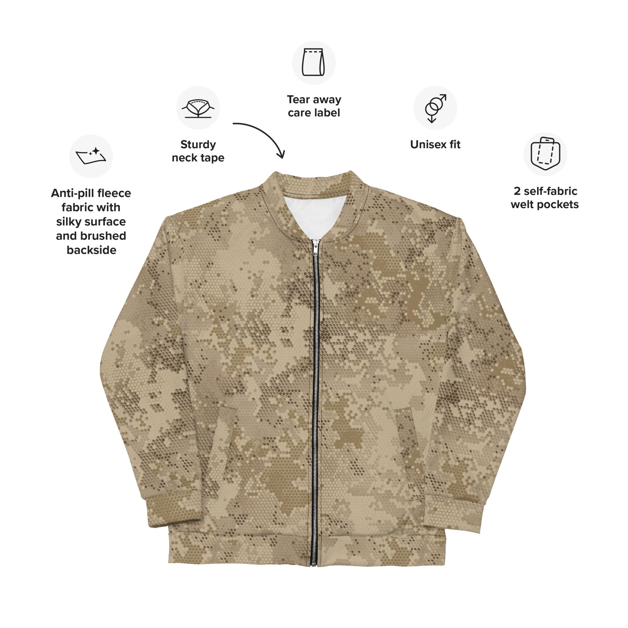 CAMO HQ - Rattlesnake Hex Desert CAMO Unisex Bomber Jacket