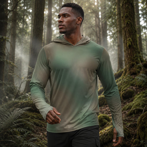 Rebel Mistfade Woodland CAMO Mens Sunscreen Sports Hoodie With Thumb Holes - S / White