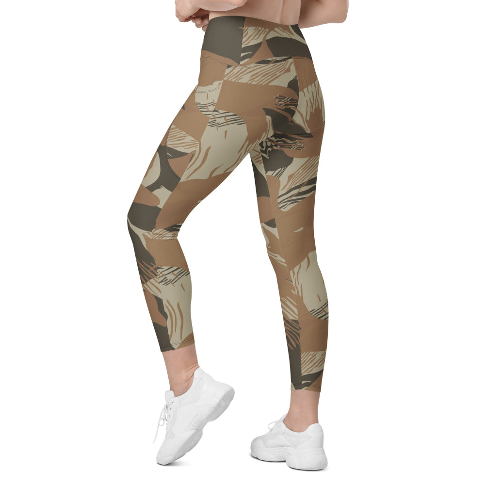 Rhodesian Brushstroke Brown CAMO Leggings with pockets - Womens With Pockets