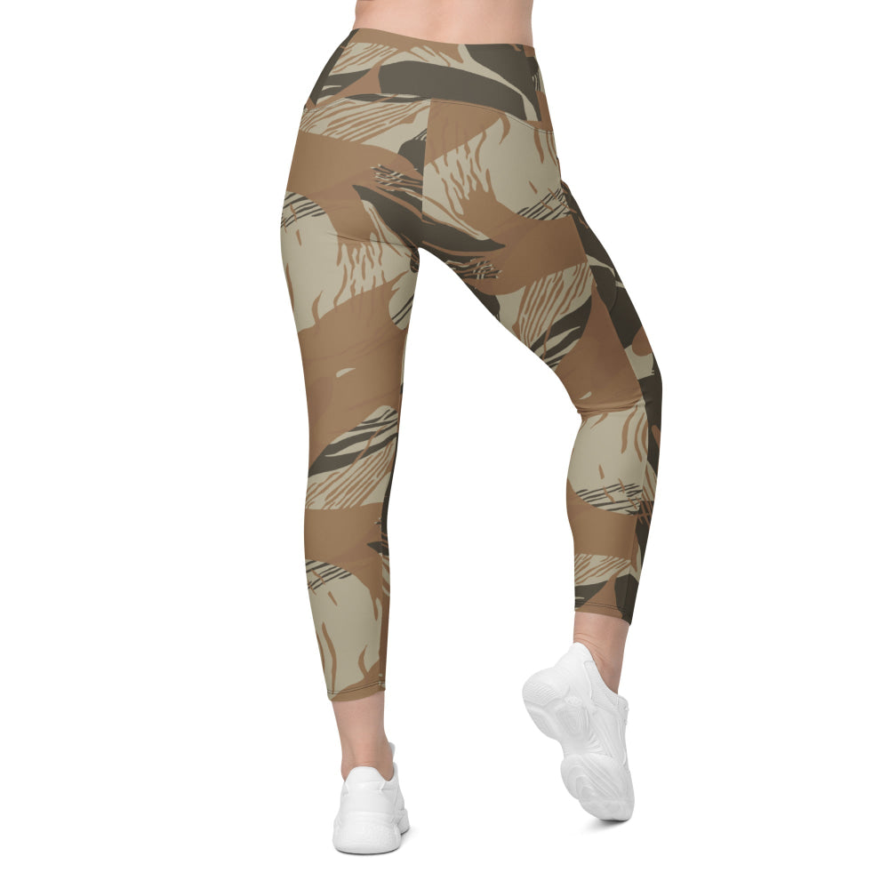 Rhodesian Brushstroke Brown CAMO Leggings with pockets - Womens With Pockets