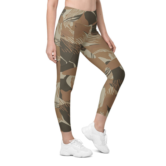 Rhodesian Brushstroke Brown CAMO Leggings with pockets - 2XS - Womens With Pockets