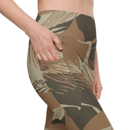 Rhodesian Brushstroke Brown CAMO Leggings with pockets - Womens With Pockets