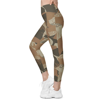 Rhodesian Brushstroke Brown CAMO Leggings with pockets - Womens With Pockets