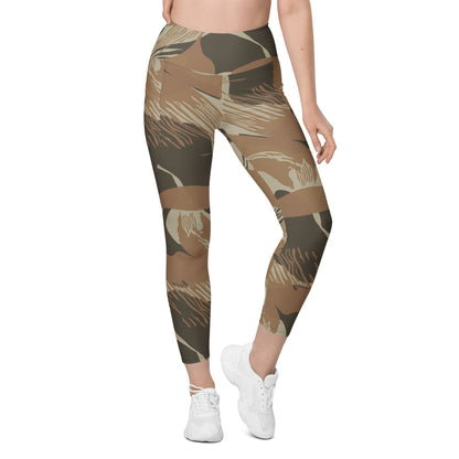 Rhodesian Brushstroke Brown CAMO Leggings with pockets - Womens With Pockets