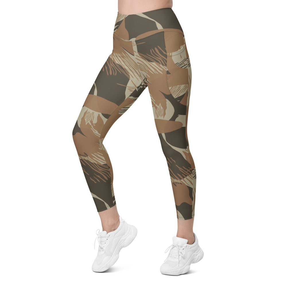 Rhodesian Brushstroke Brown CAMO Leggings with pockets - Womens With Pockets