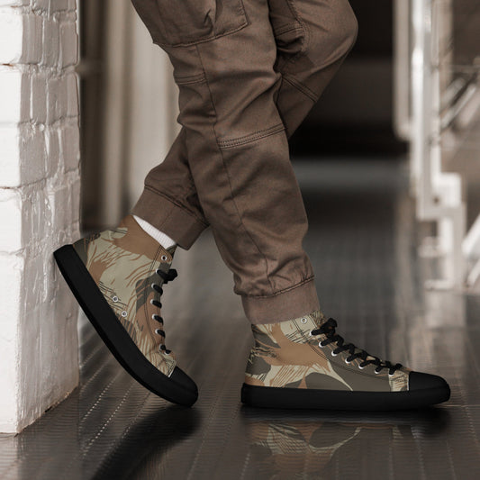 Rhodesian Brushstroke Brown CAMO Men’s high top canvas shoes - 5 - Mens High Top Canvas Shoes