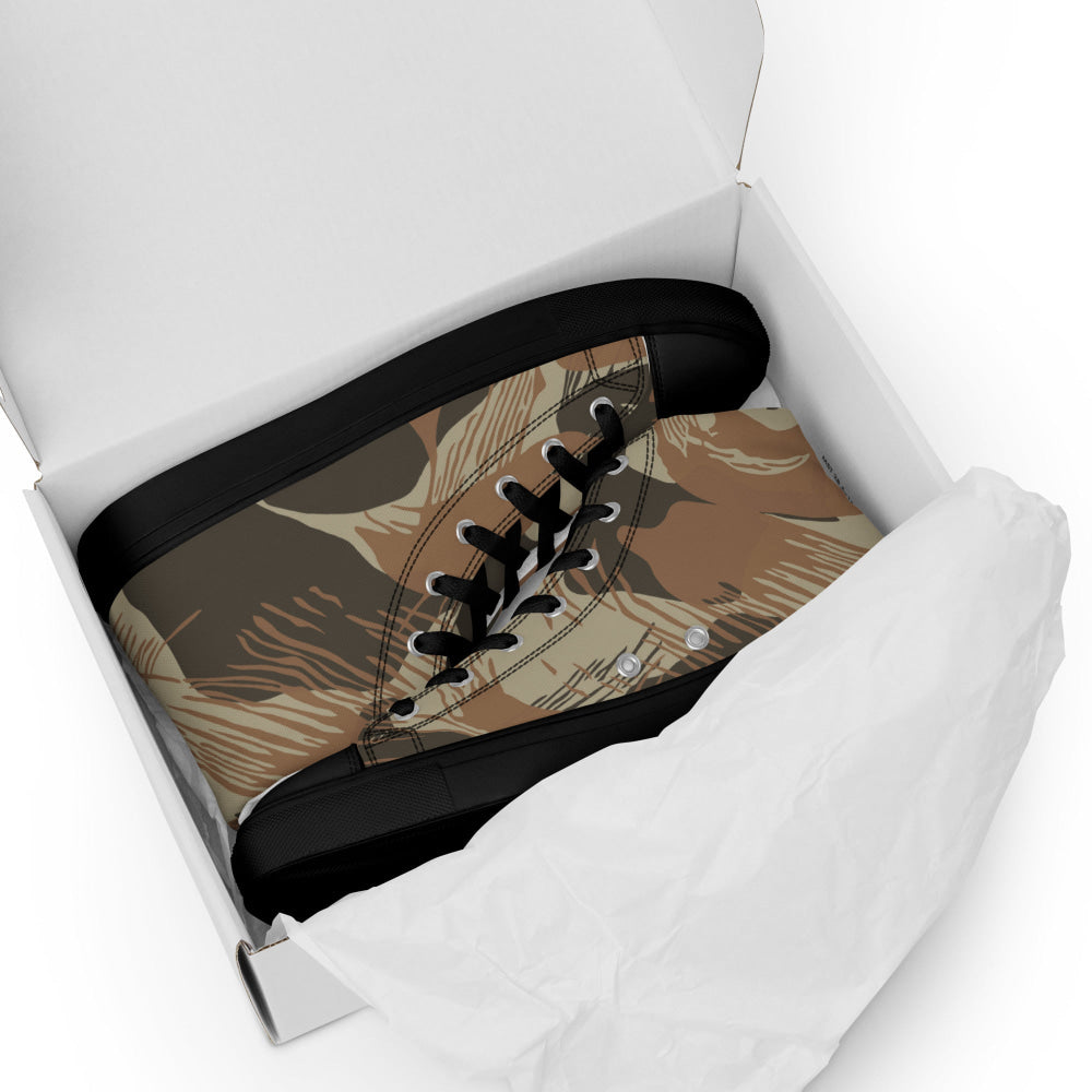 Rhodesian Brushstroke Brown CAMO Men’s high top canvas shoes - Mens High Top Canvas Shoes