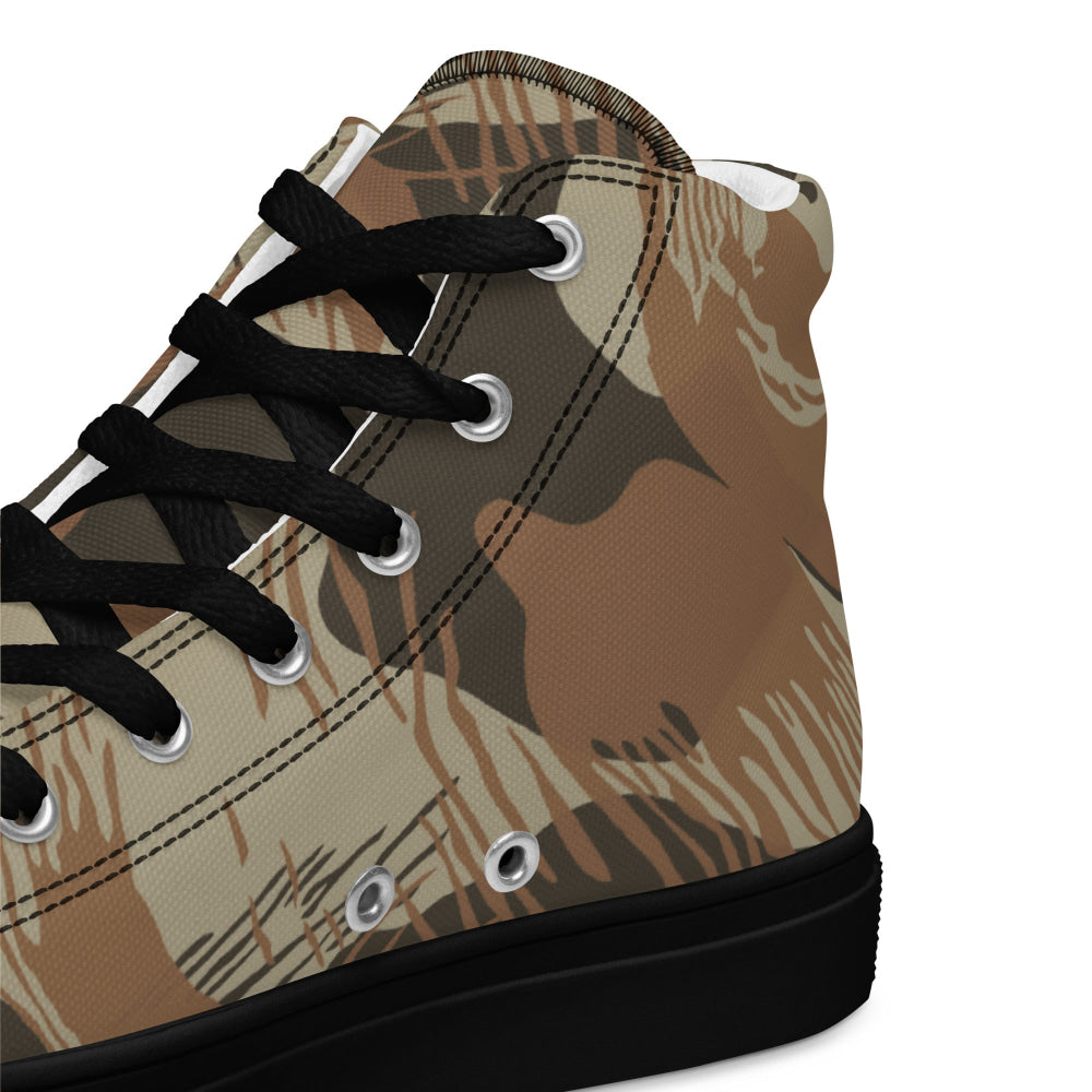 Rhodesian Brushstroke Brown CAMO Men’s high top canvas shoes - Mens High Top Canvas Shoes