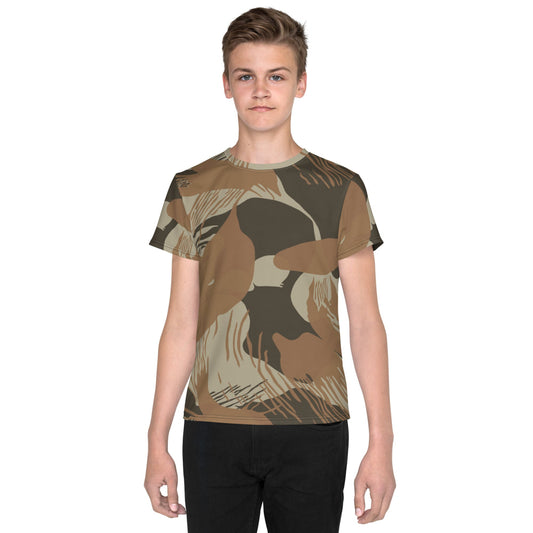 Rhodesian Brushstroke Brown CAMO Youth crew neck t-shirt - 8 - Crew Neck T-shirt