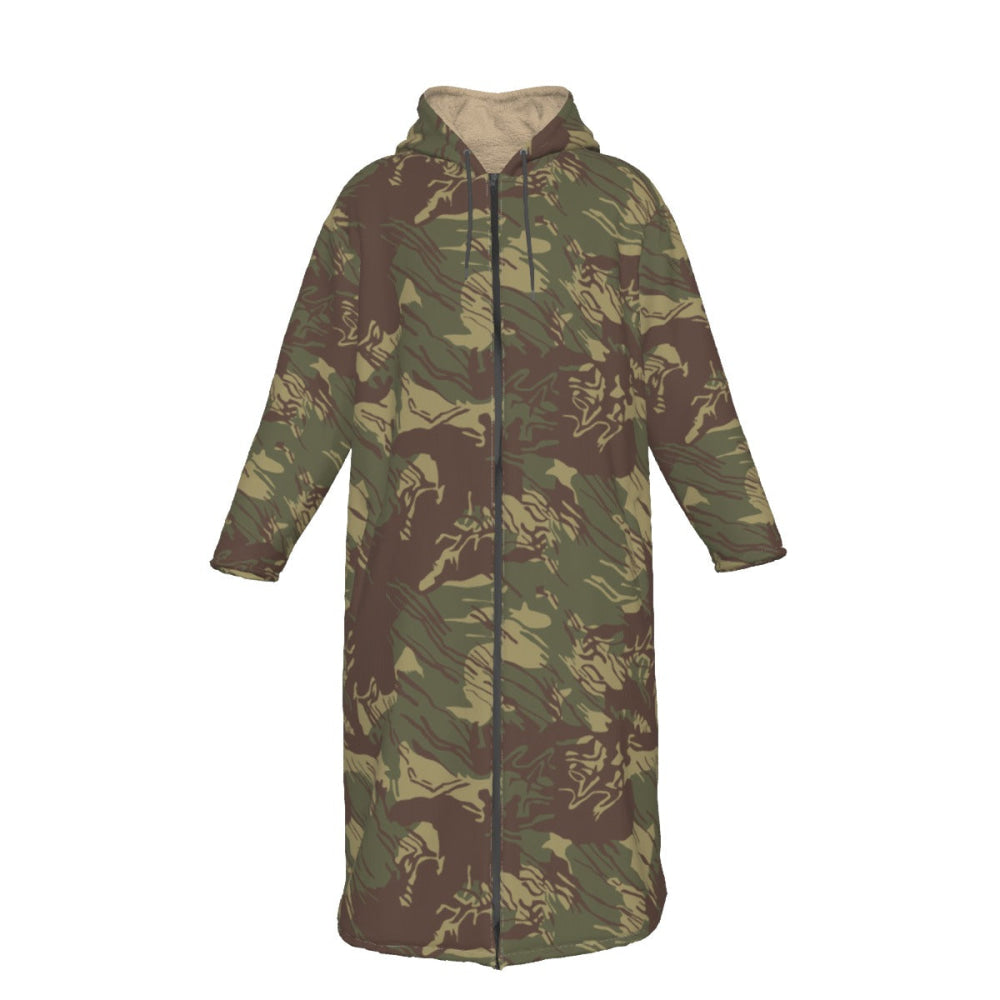 Rhodesian Brushstroke CAMO Men’s Sherpa Zip Up Long Coat - S / White - Mens