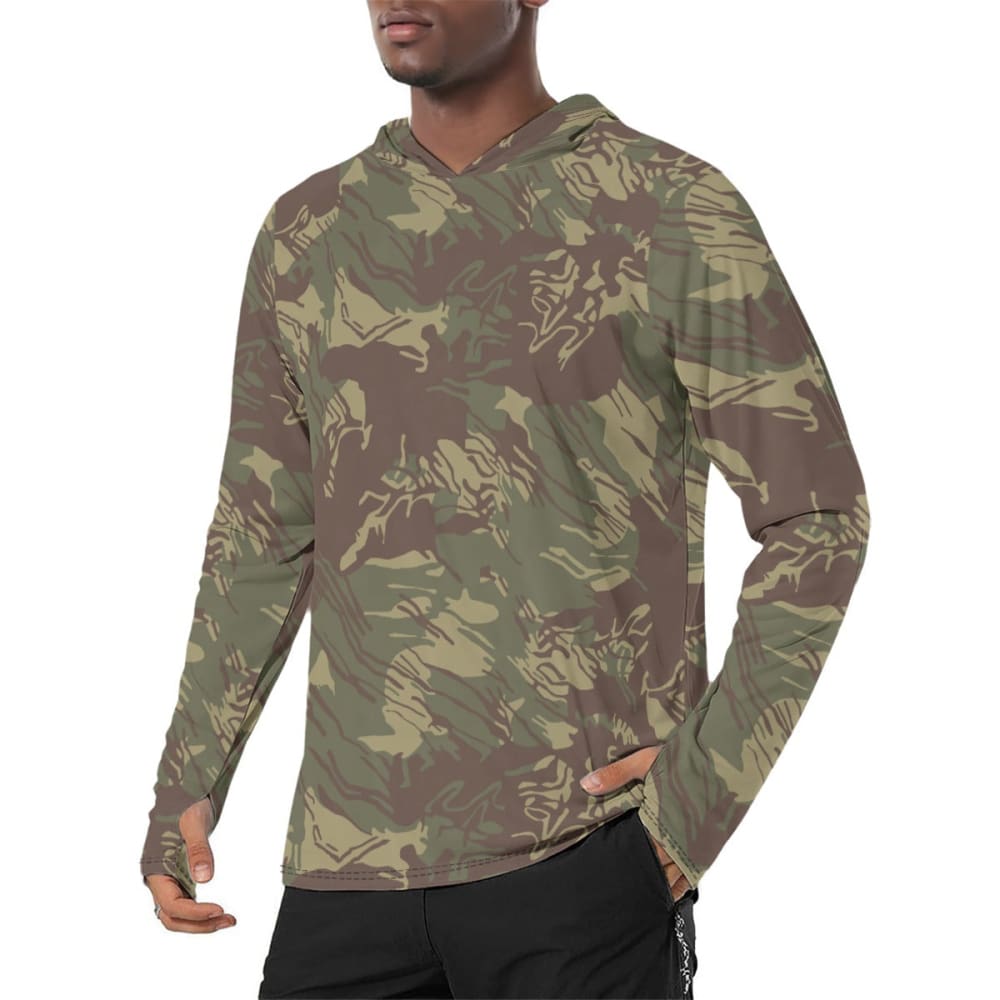 Rhodesian Brushstroke CAMO Men’s Sunscreen Sports Hoodie With Thumb Holes - S / White - Mens