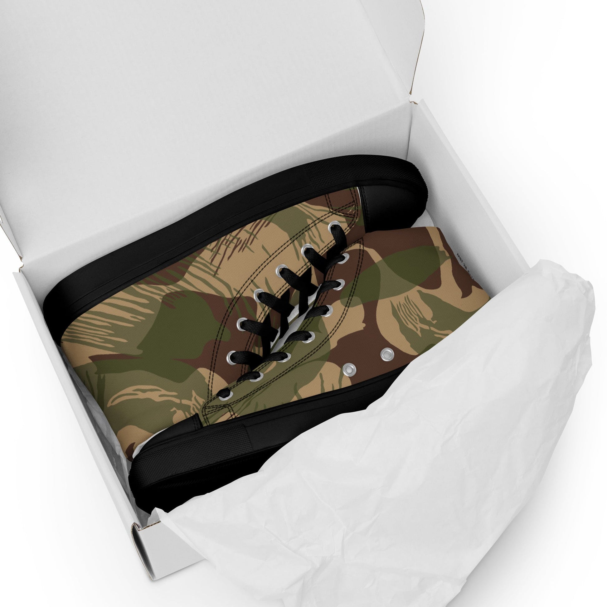 Rhodesian Brushstroke Multi-terrain CAMO Mens high top canvas shoes - High Top Canvas Shoes