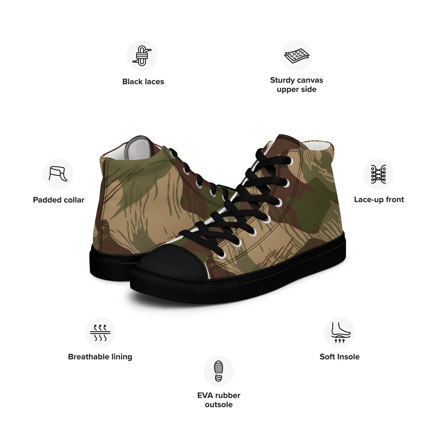 Rhodesian Brushstroke Multi-terrain CAMO Mens high top canvas shoes - High Top Canvas Shoes