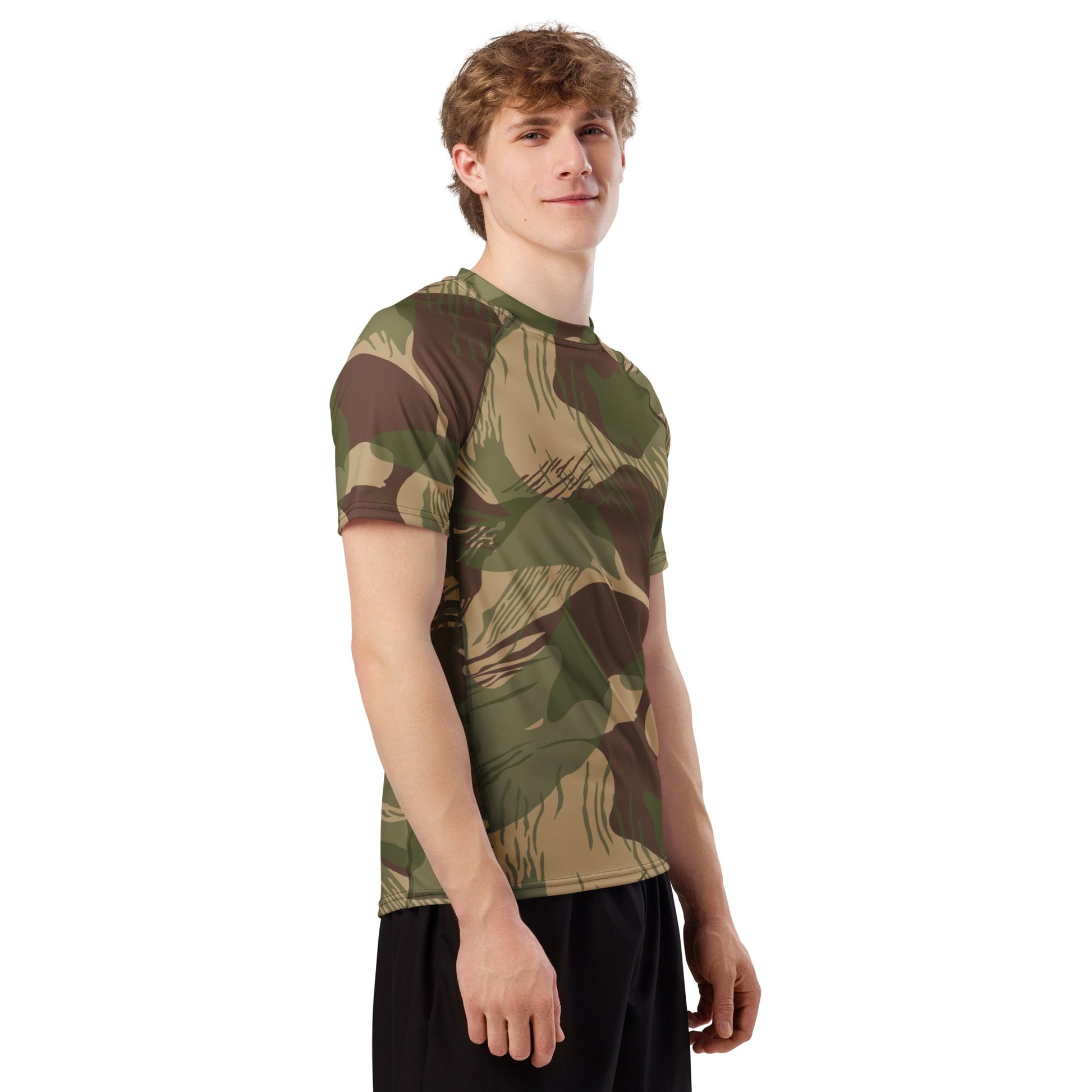 Rhodesian Brushstroke Multi-terrain CAMO Mens Short-Sleeve Rash Guard - Short-sleeve Guards